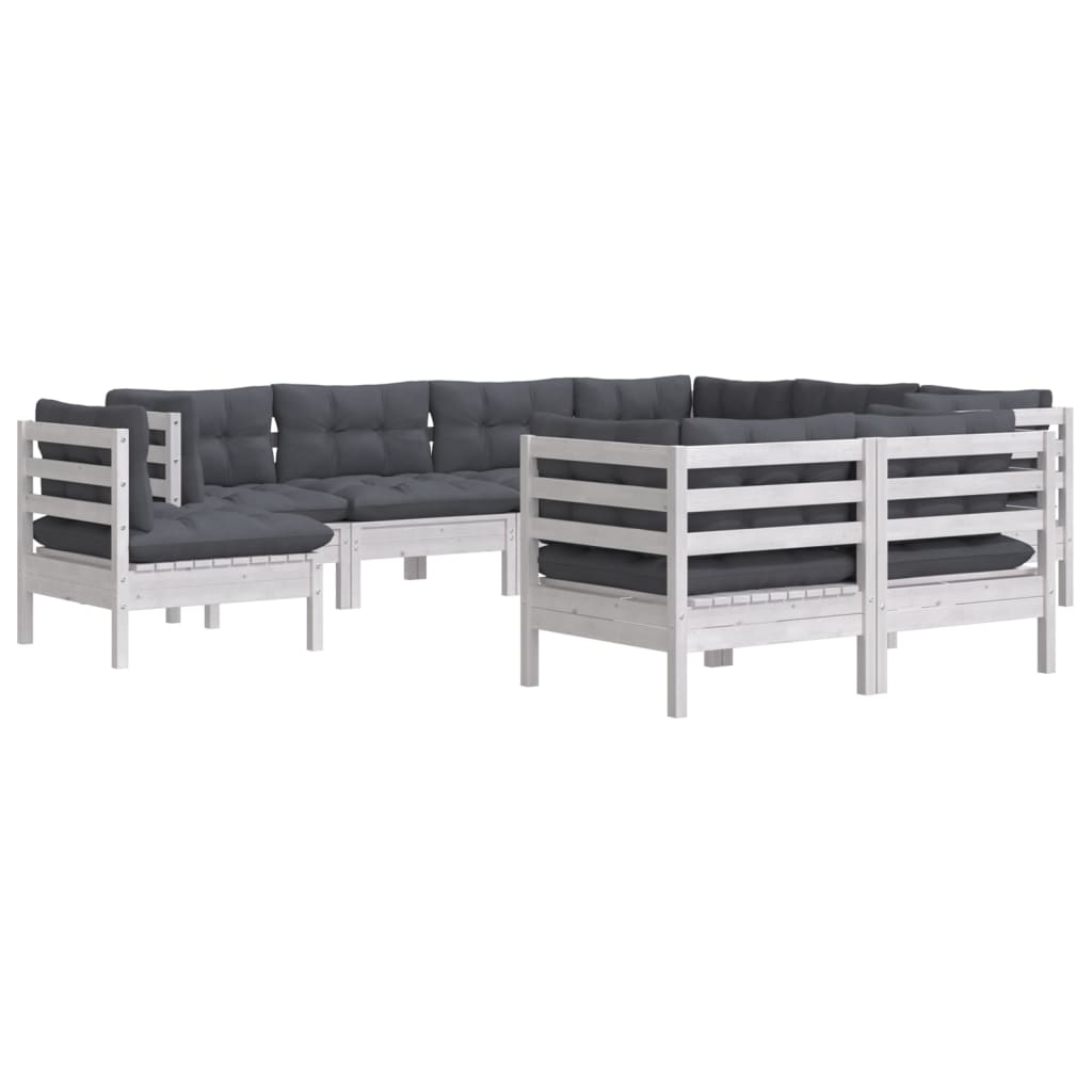 

vidaXL 9-delige Loungeset met kussens massief grenenhout wit