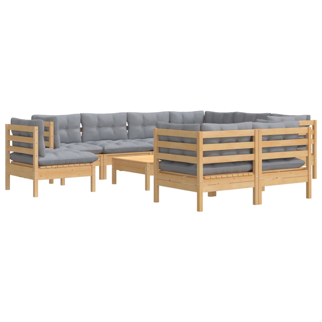 

vidaXL 10-delige Loungeset met grijze kussens massief grenenhout