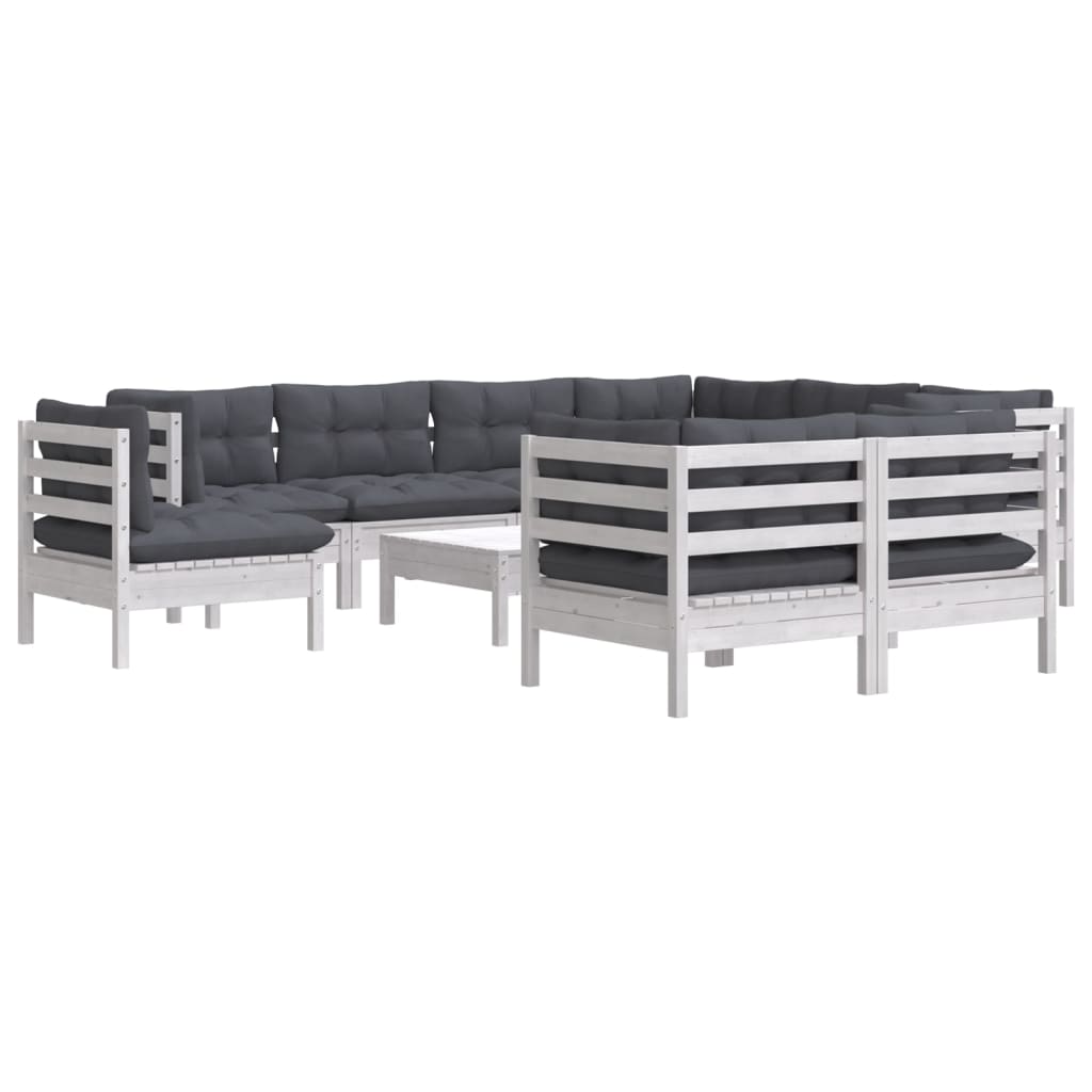 

vidaXL 10-delige Loungeset met kussens massief grenenhout wit