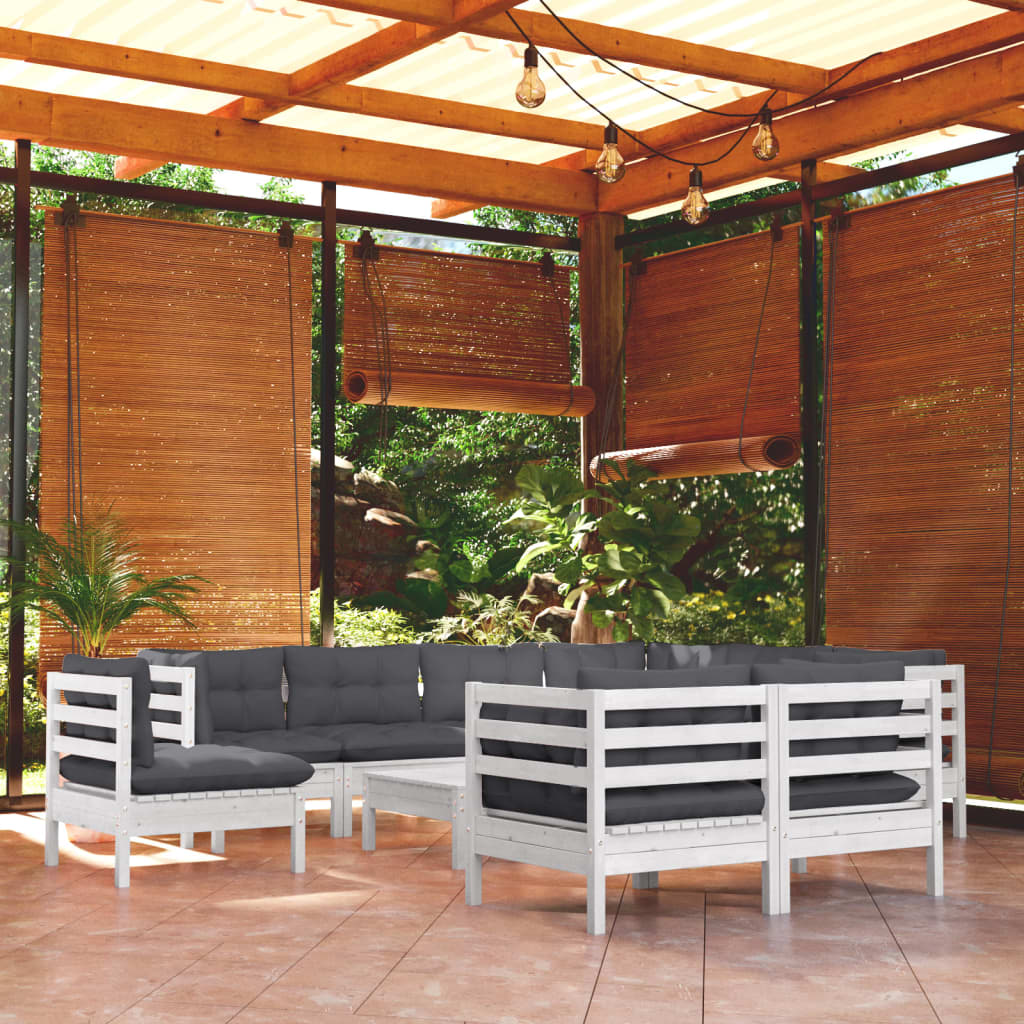 10-tlg. Garten-Lounge-Set mit Kissen Weiß Kiefer Massivholz kaufen