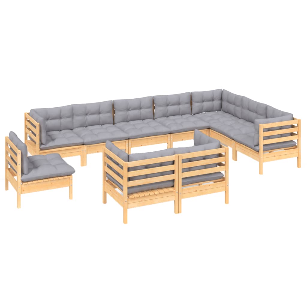 Thumbnail - vidaXL 10-tlg. Garten-Lounge-Set mit Grauen Kissen Kiefer Massivholz