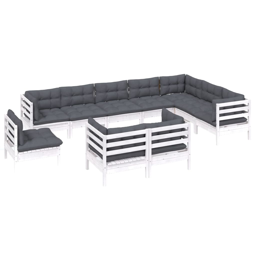 vidaXL 10-delige Loungeset met kussens massief grenenhout wit afbeelding
