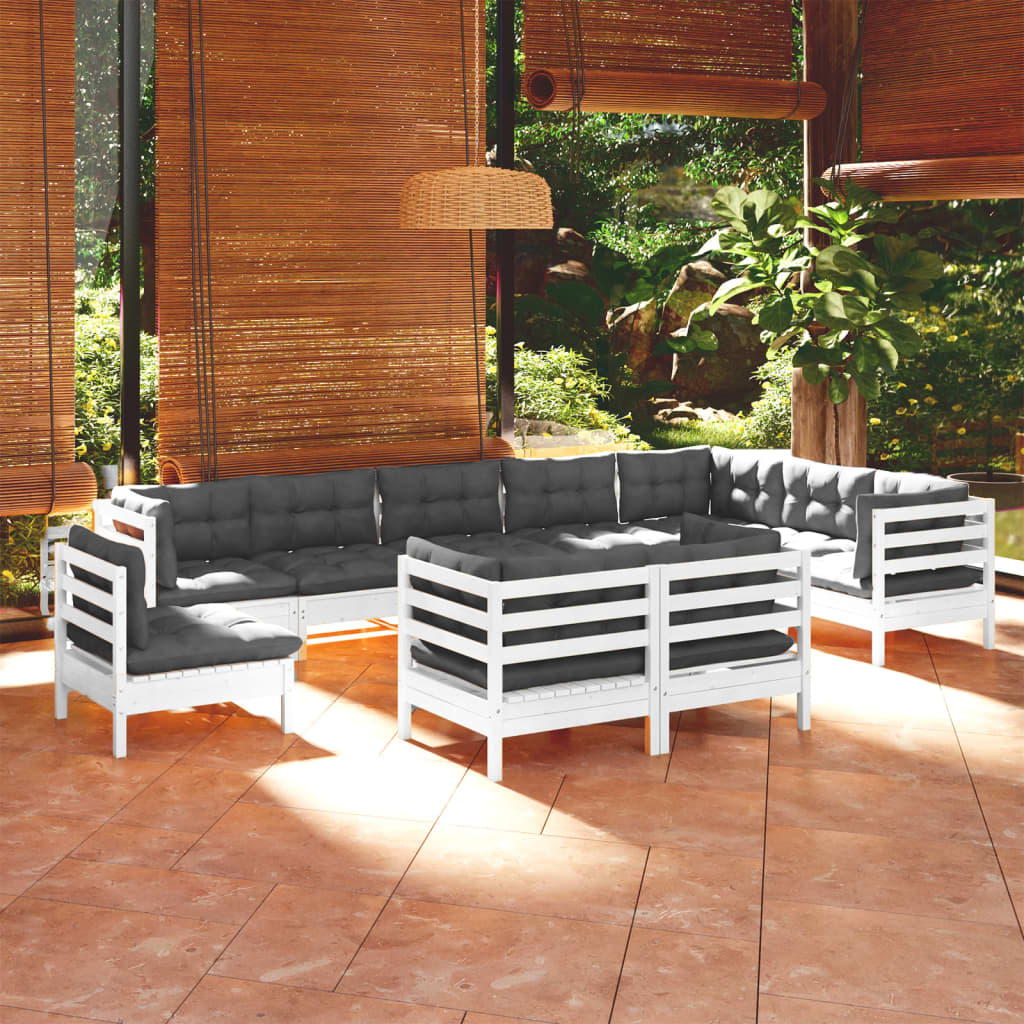 vidaXL 10-tlg. Garten-Lounge-Set mit Kissen Weiß Kiefer Massivholz