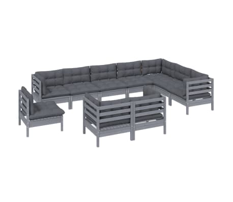 vidaXL Sodo komplektas su pagalvėmis, 10 dalių, pilkas, pu&scaron;ies masyvas