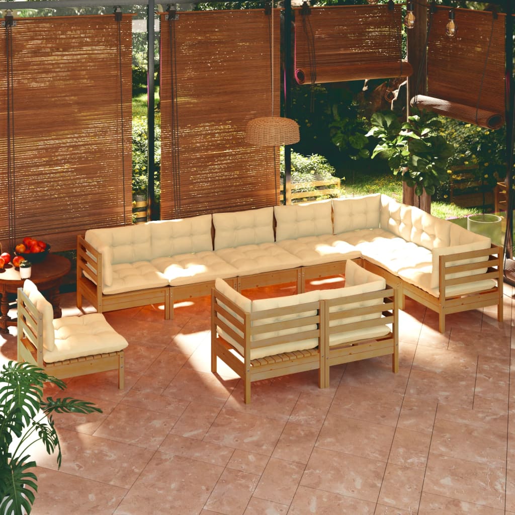 10-tlg. Garten-Lounge-Set mit Kissen Honigbraun Kiefernholz kaufen