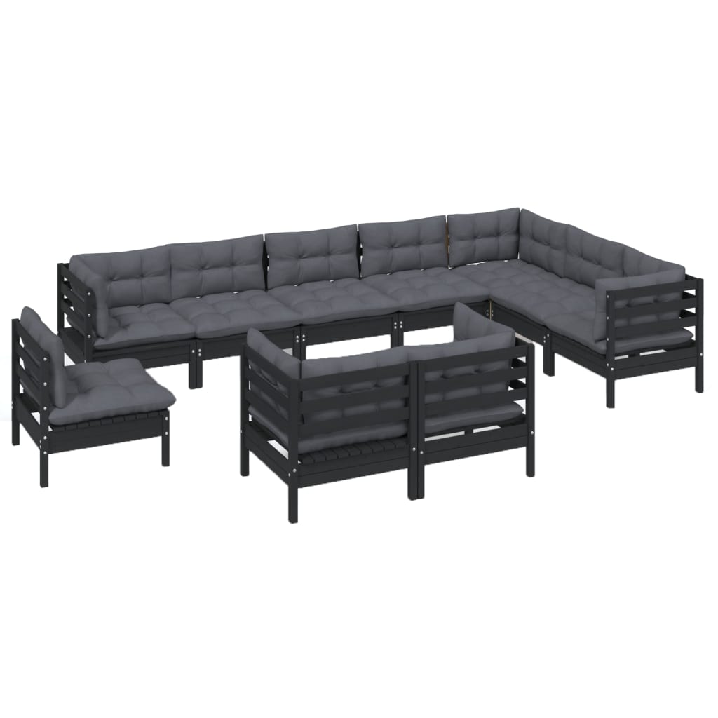 

vidaXL 10-delige Loungeset met kussens massief grenenhout zwart