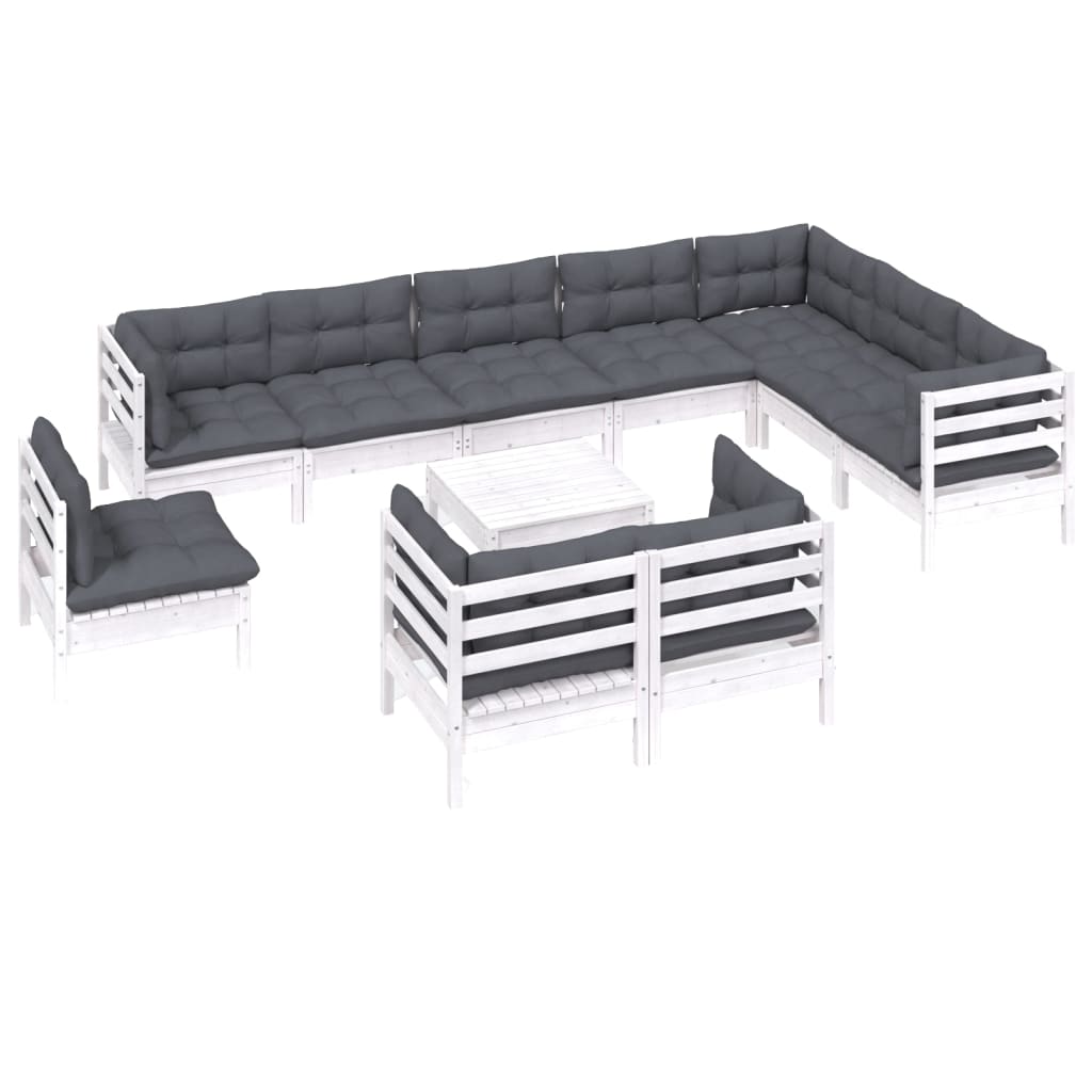 

vidaXL 11-delige Loungeset met kussens massief grenenhout wit