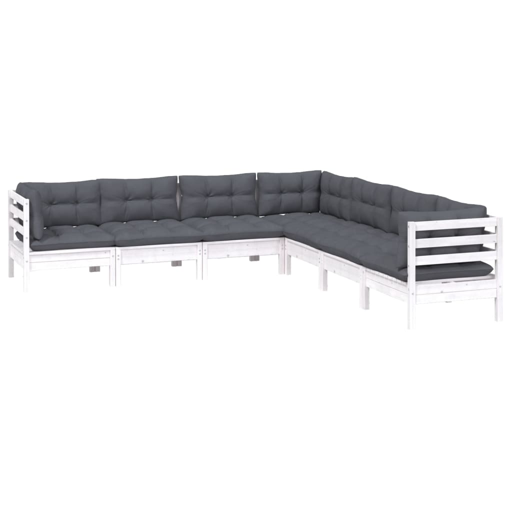 

vidaXL 7-delige Loungeset met kussens massief grenenhout wit