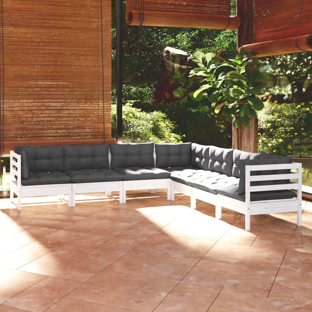 vidaXL Set mobilier grădină cu perne, 7 piese, alb, lemn masiv de pin Alb imagine noua