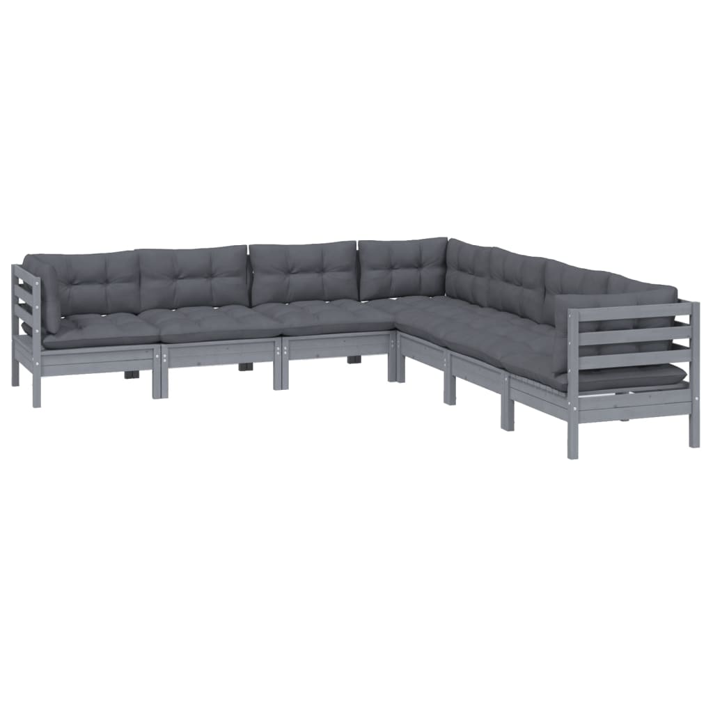 

vidaXL 7-delige Loungeset met kussens massief grenenhout grijs