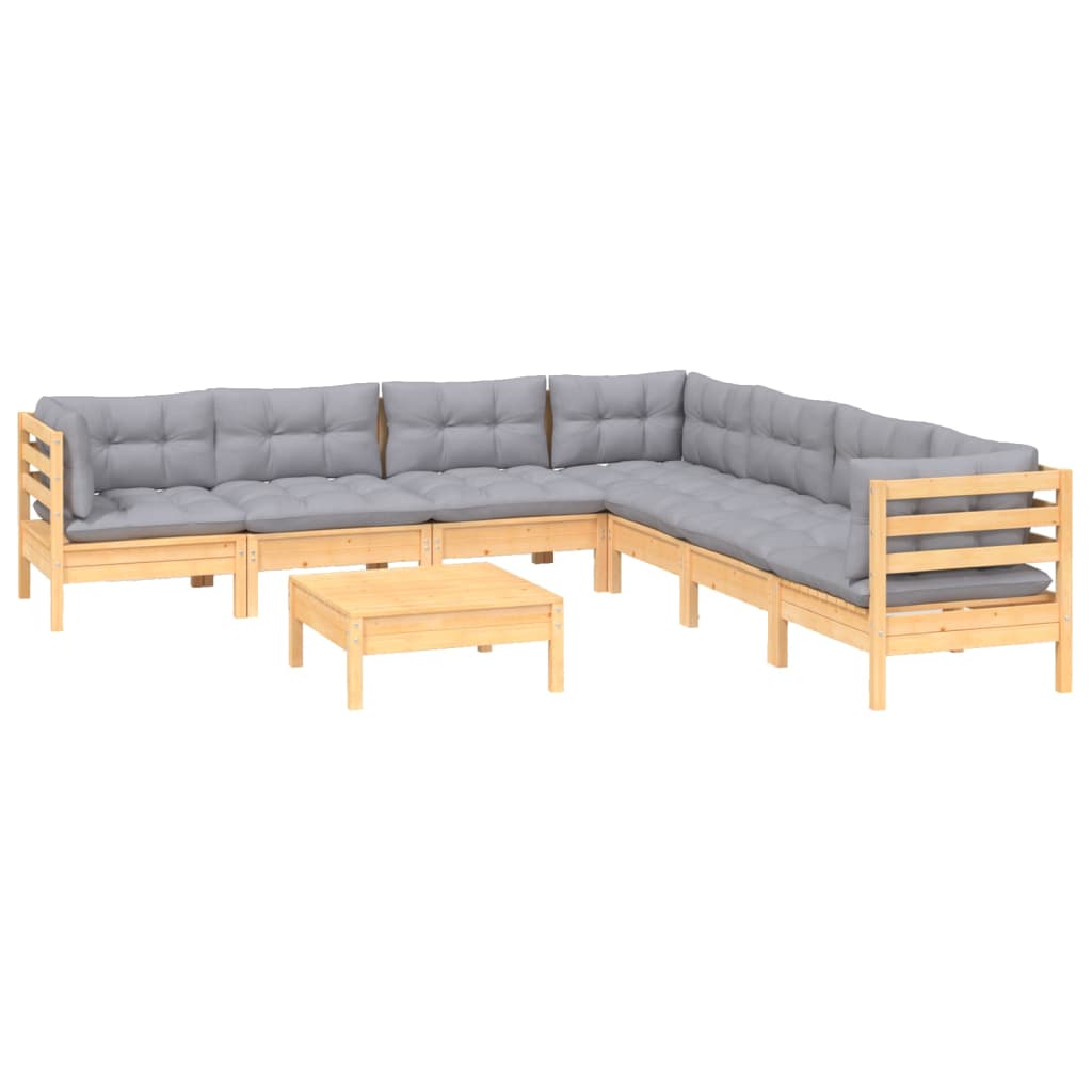 vidaXL 8-delige Loungeset met grijze kussens grenenhout afbeelding