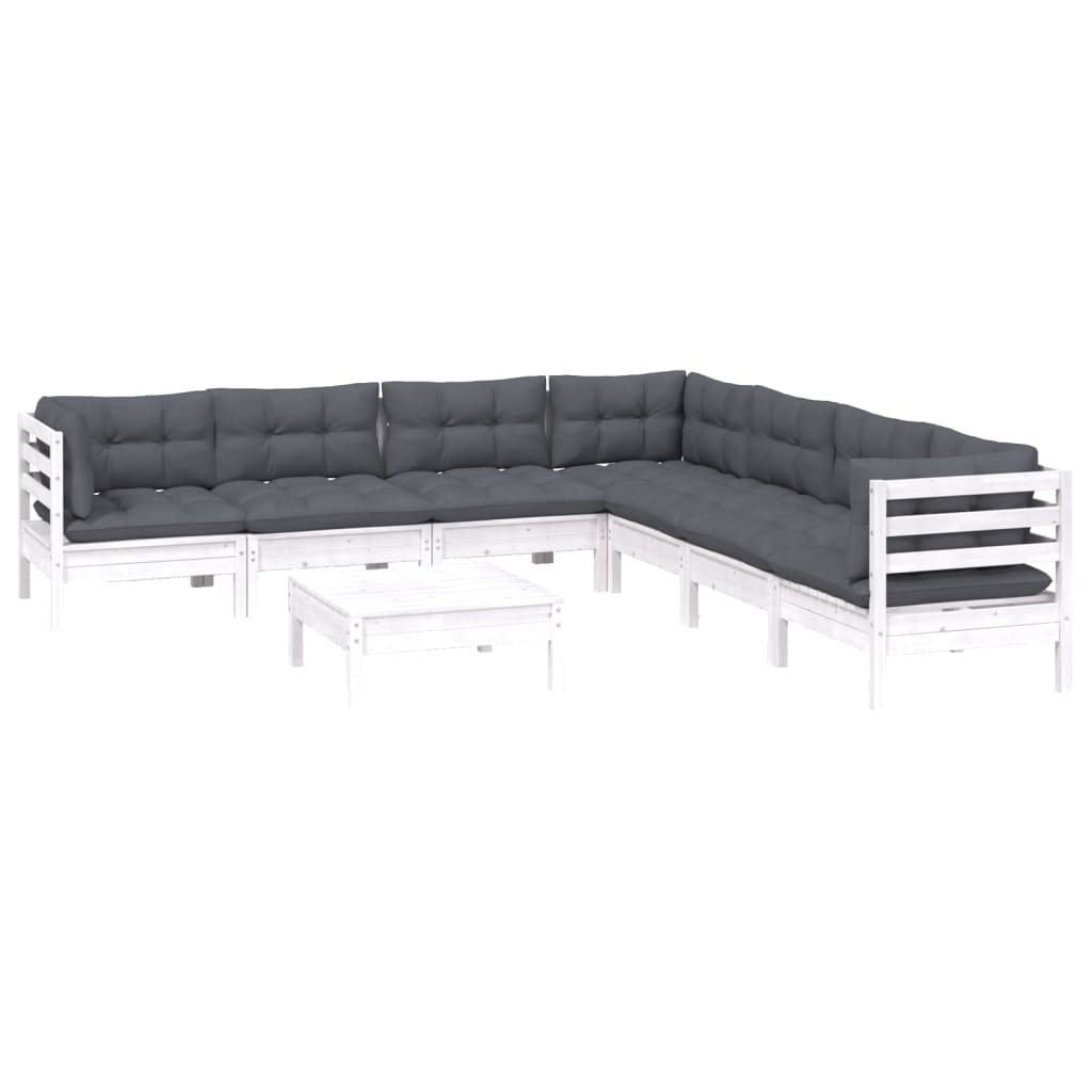 

vidaXL 8-delige Loungeset met kussens massief grenenhout wit