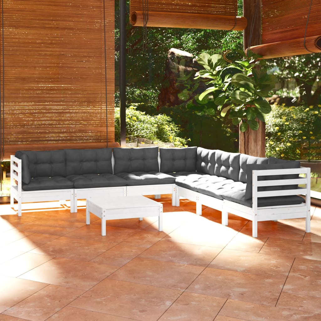 vidaXL 8-cz. zestaw wypoczynkowy do ogrodu, z poduszkami, biaa sosna