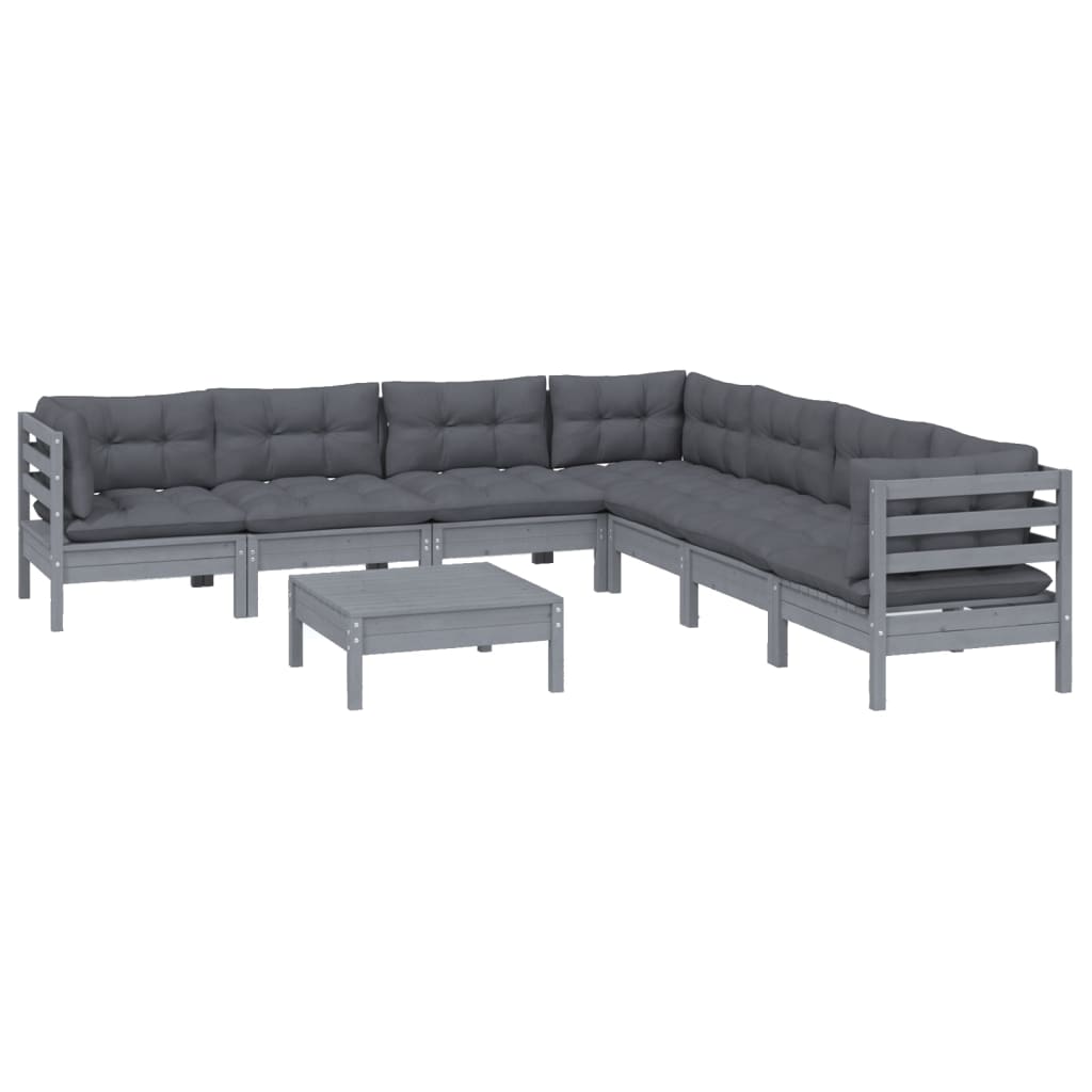 

vidaXL 8-delige Loungeset met kussens massief grenenhout grijs