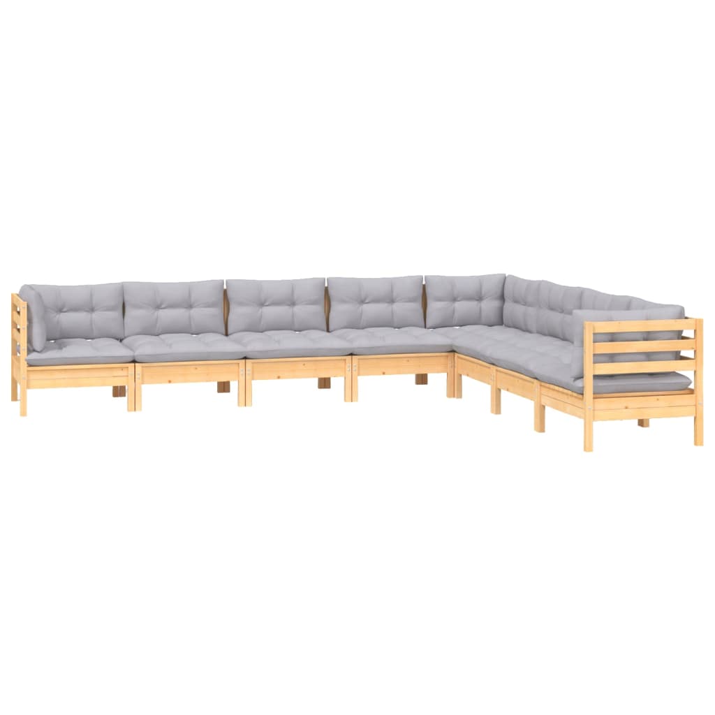 vidaXL 8-delige Loungeset met grijze kussens massief grenenhout afbeelding