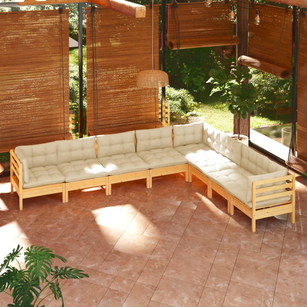 vidaXL 8-cz. zestaw wypoczynkowy do ogrodu, kremowe poduszki, sosnowy