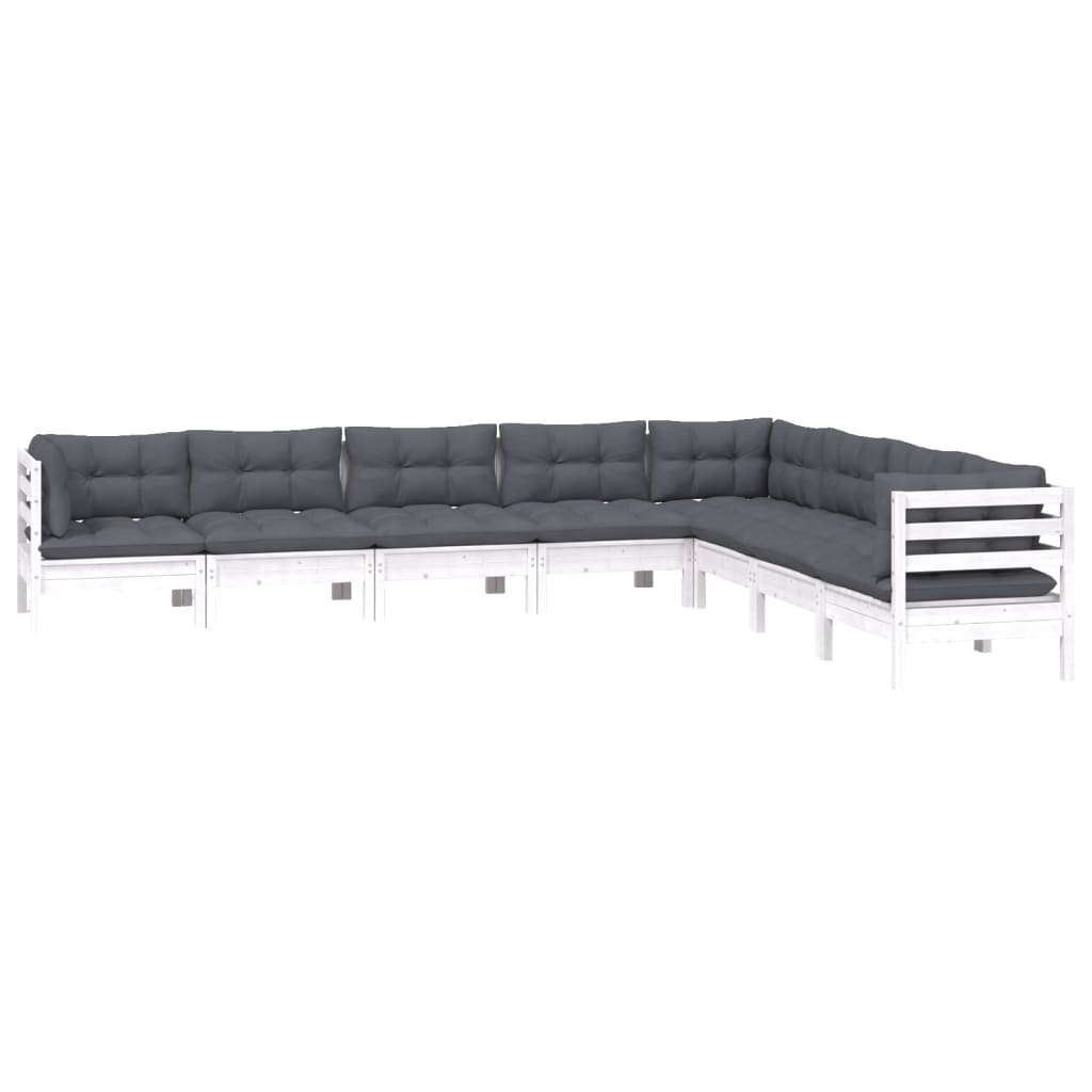 

vidaXL 8-delige Loungeset met kussens massief grenenhout wit