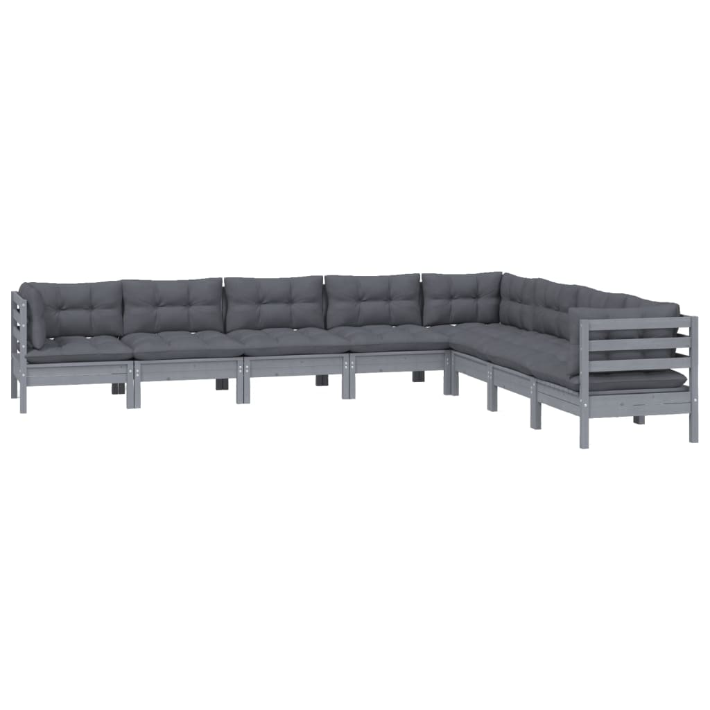 

vidaXL 8-delige Loungeset met kussens massief grenenhout grijs