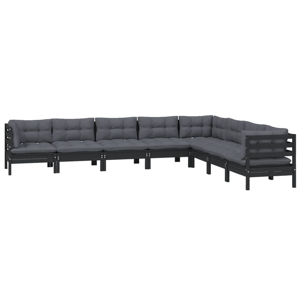 

vidaXL 8-delige Loungeset met kussens massief grenenhout zwart