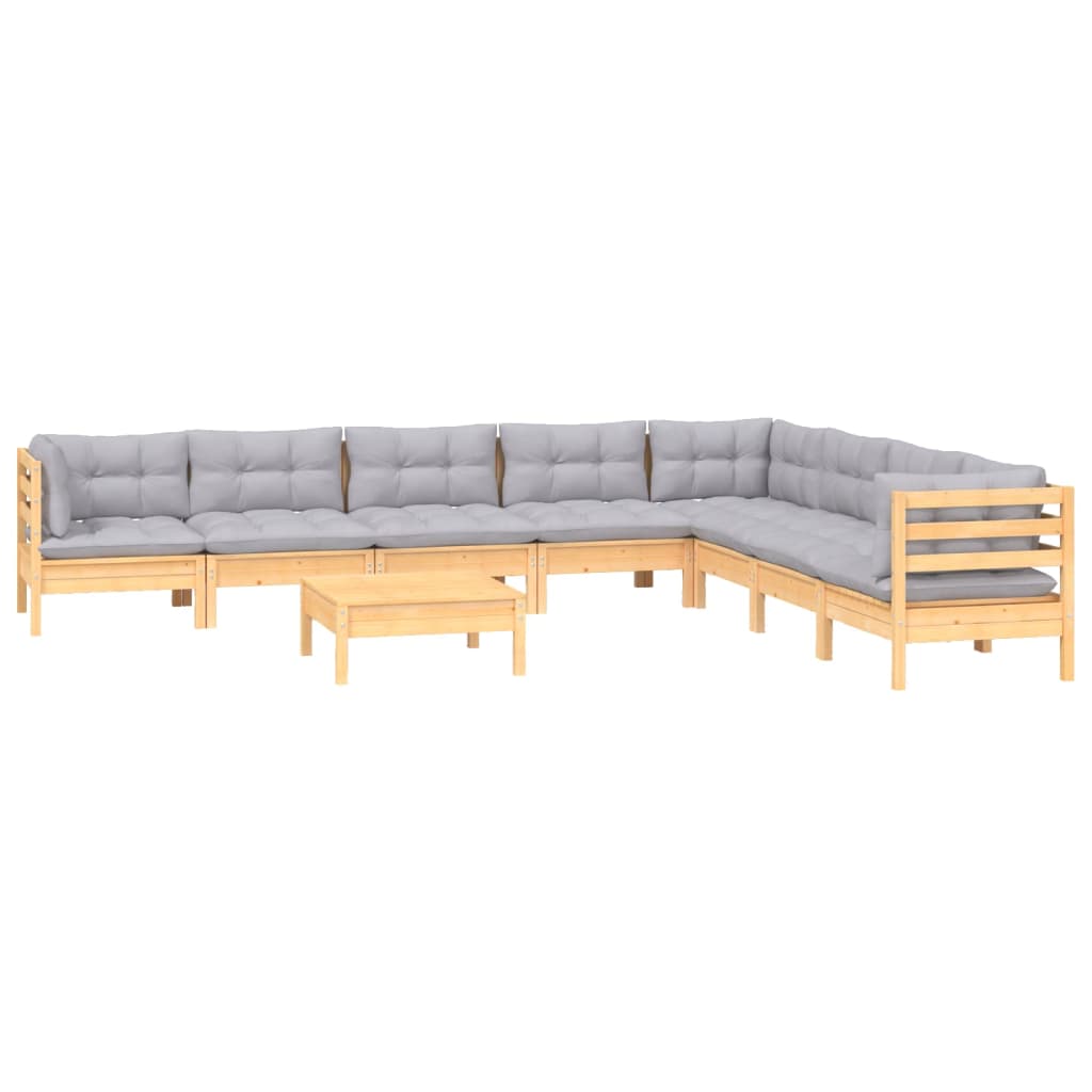 vidaXL 9-delige Loungeset met grijze kussens massief grenenhout afbeelding