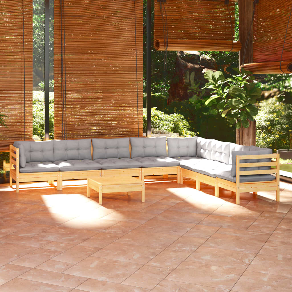 vidaXL 9-tlg. Garten-Lounge-Set mit Grauen Kissen Kiefer Massivholz