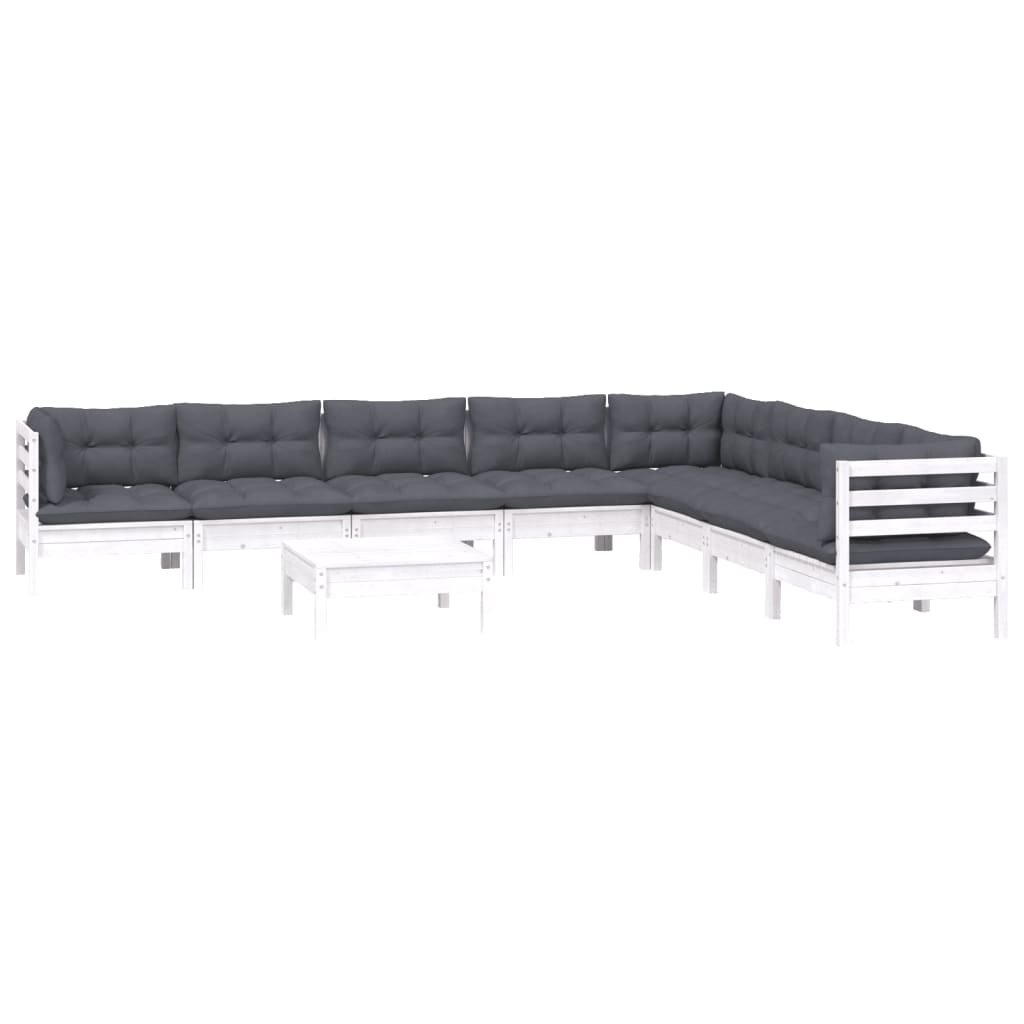 

vidaXL 9-delige Loungeset met kussens massief grenenhout wit