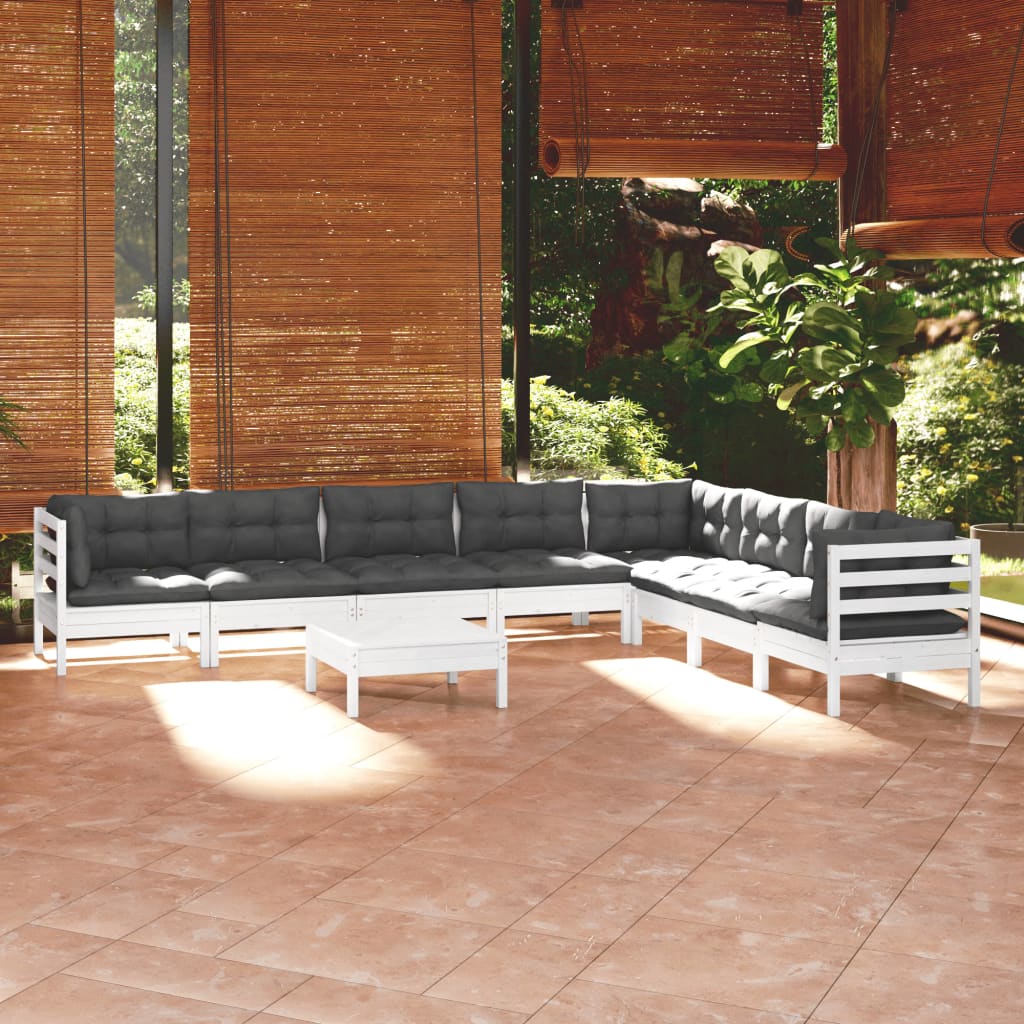 vidaXL 9-tlg. Garten-Lounge-Set mit Kissen Weiß Kiefer Massivholz