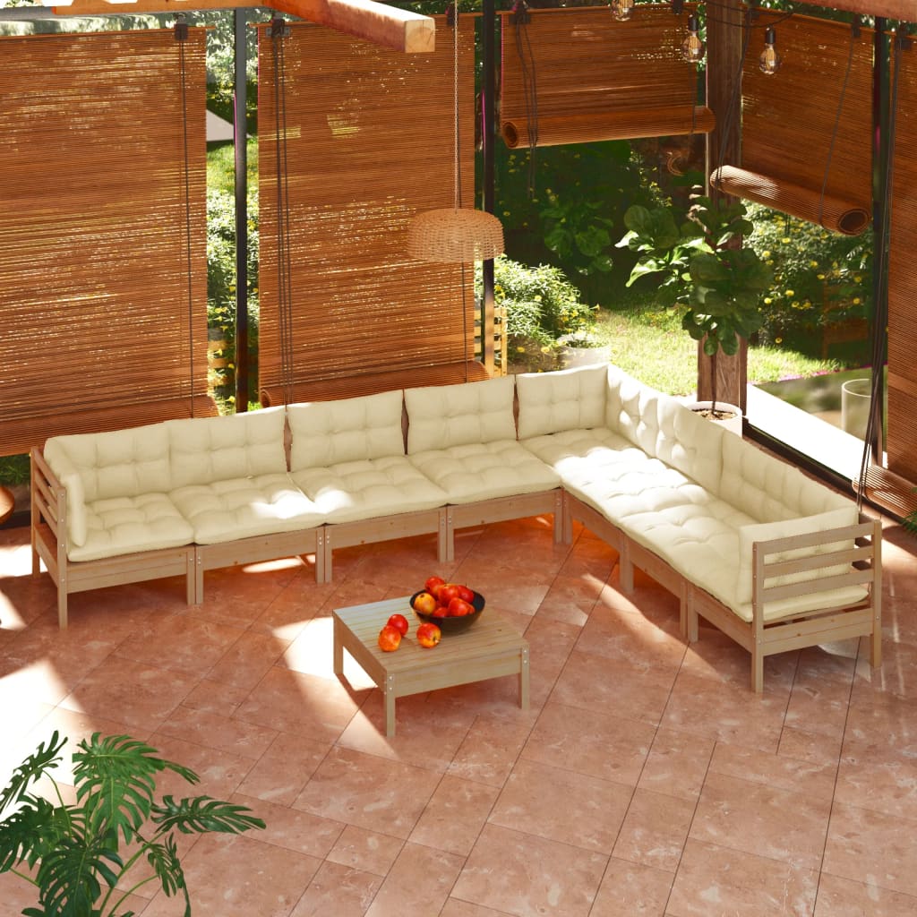9-tlg. Garten-Lounge-Set mit Kissen Honigbraun Kiefernholz kaufen