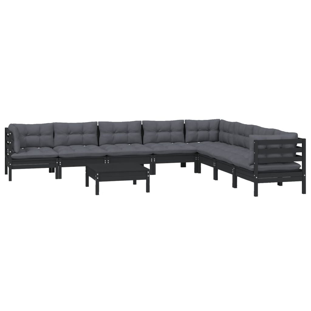 

vidaXL 9-delige Loungeset met kussens massief grenenhout zwart