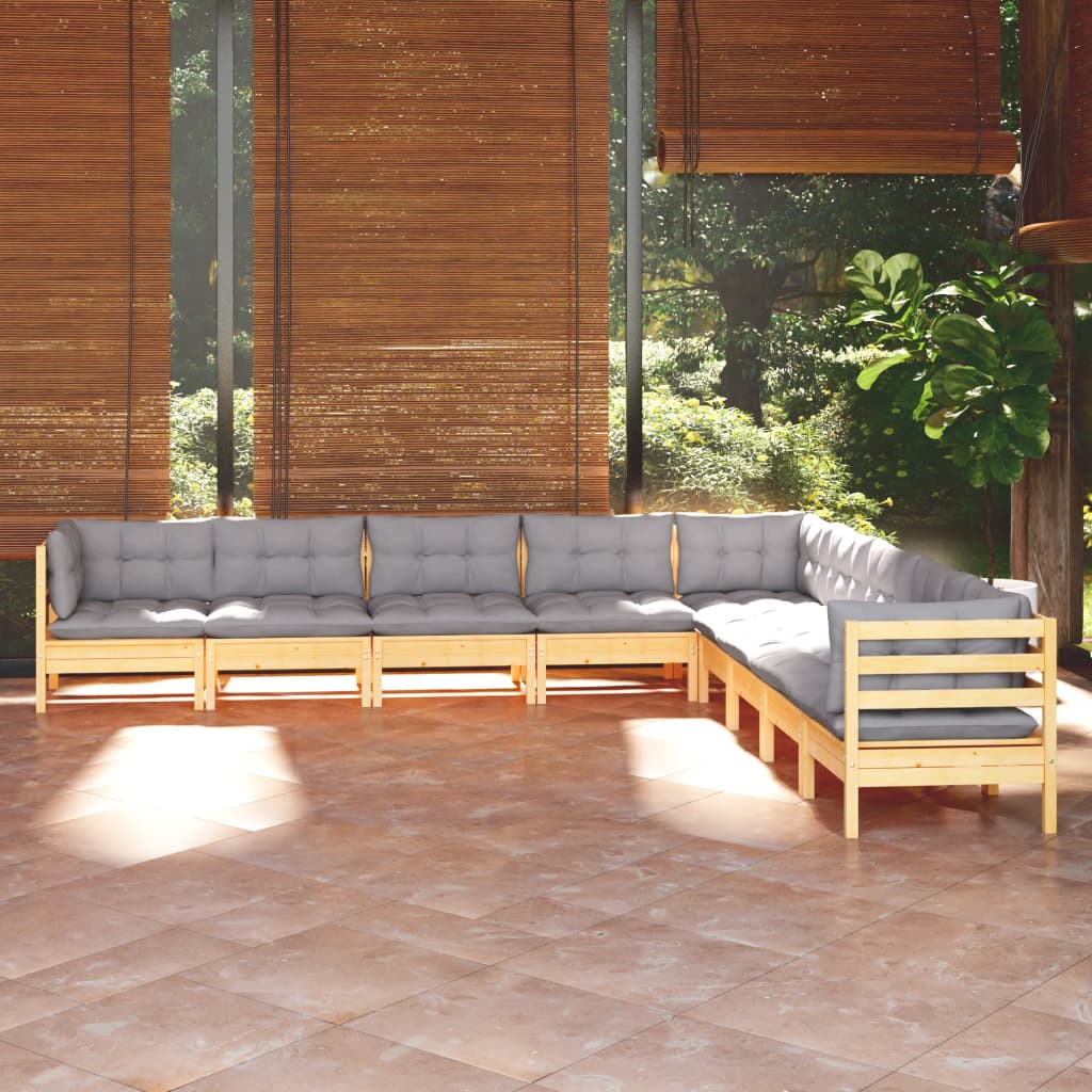 vidaXL 9-tlg. Garten-Lounge-Set mit Grauen Kissen Kiefer Massivholz