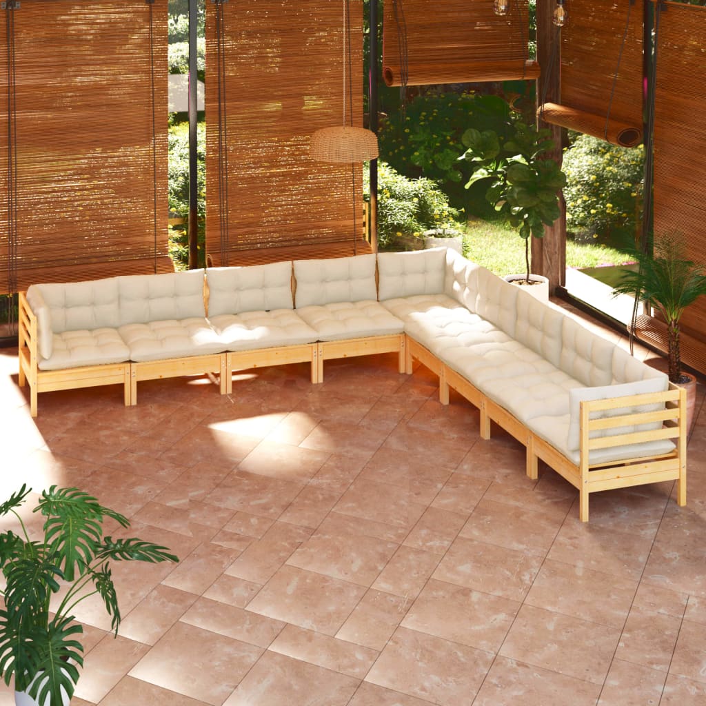 vidaXL Set mobilier grădină cu perne crem, 9 piese, lemn masiv de pin vidaXL