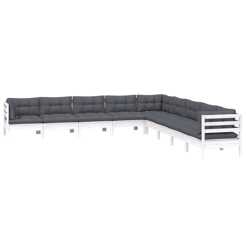 vidaXL 9-delige Loungeset met kussens massief grenenhout wit afbeelding