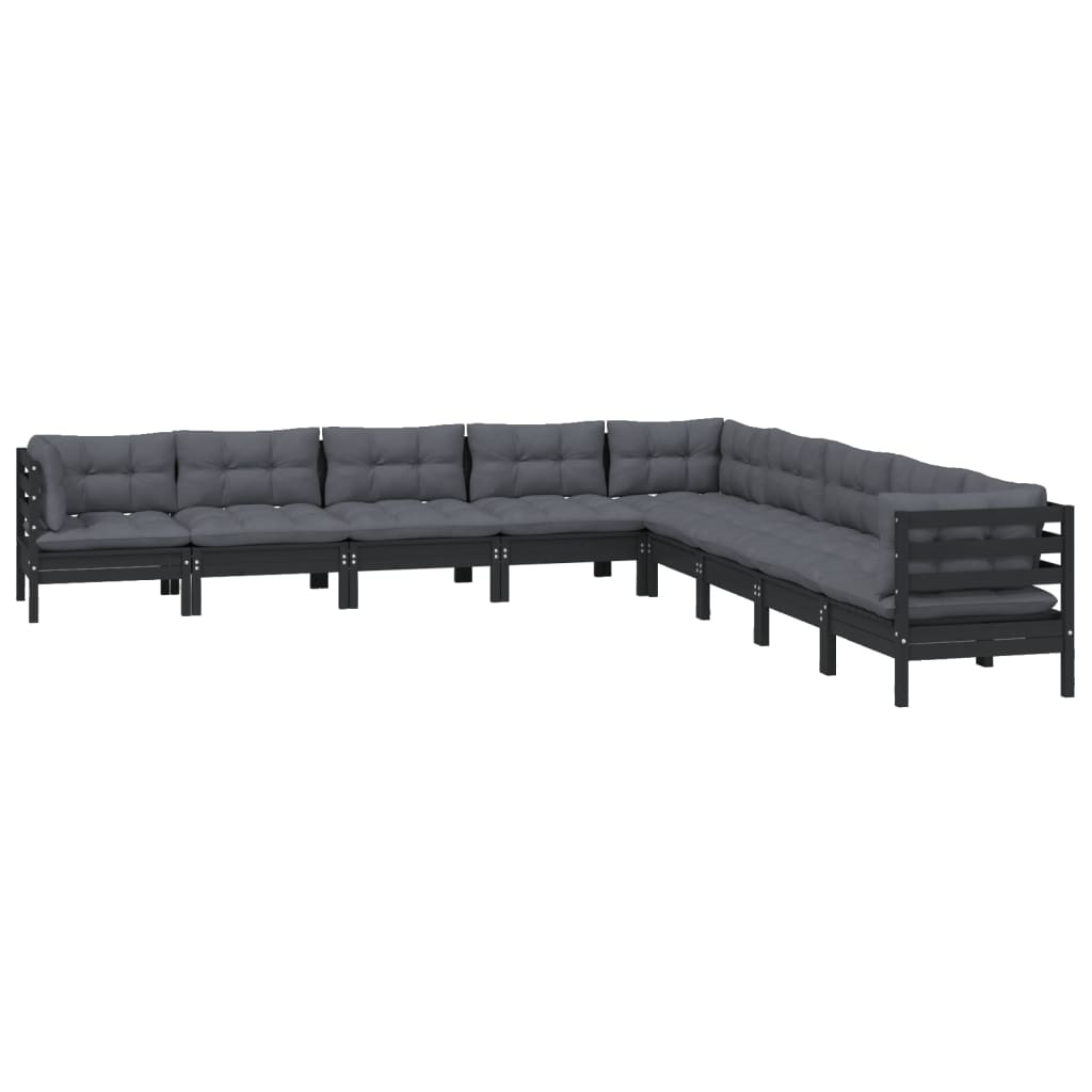 vidaXL 9-delige Loungeset met kussens massief grenenhout zwart afbeelding