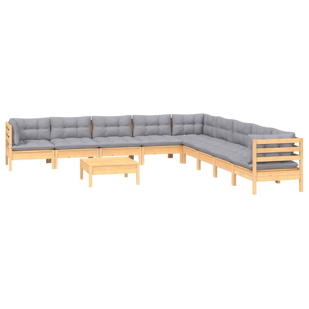vidaXL 10-delige Loungeset met grijze kussens massief grenenhout afbeelding