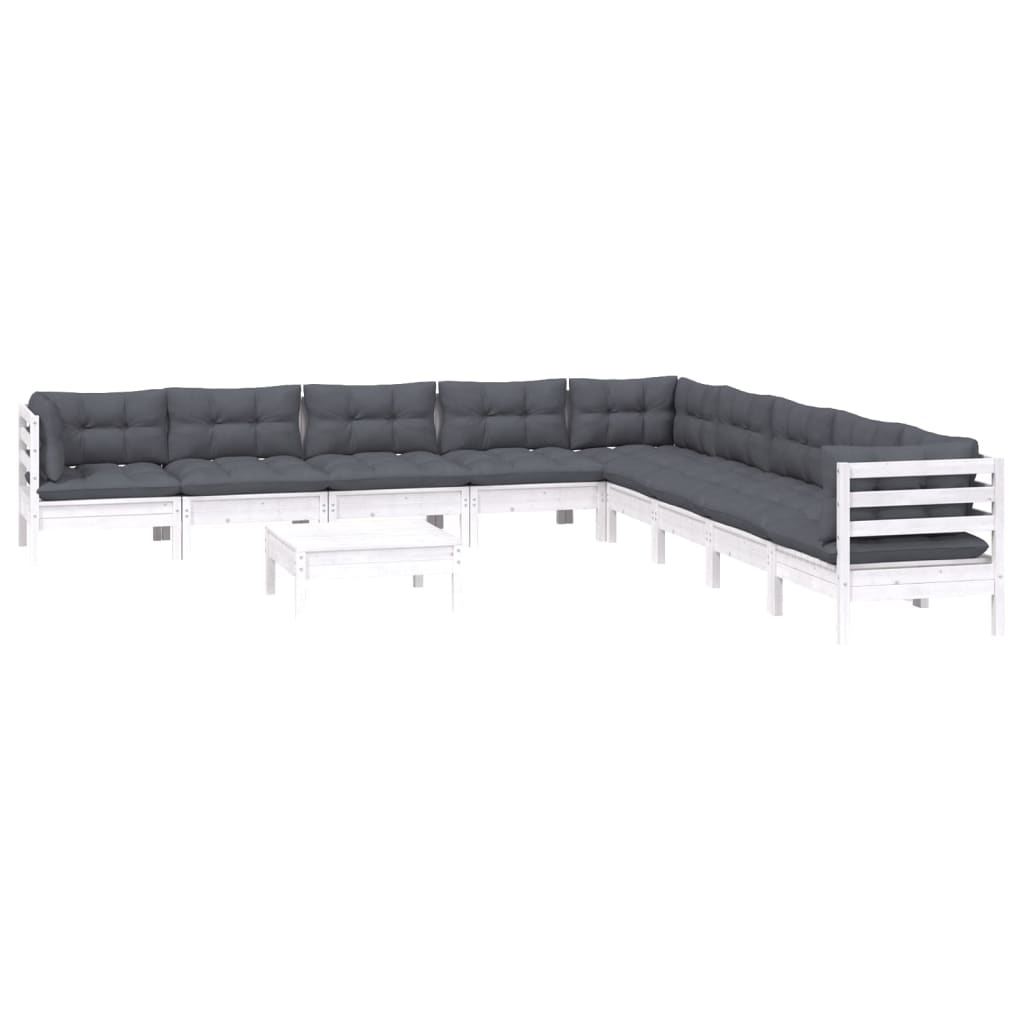 

vidaXL 10-delige Loungeset met kussens massief grenenhout wit
