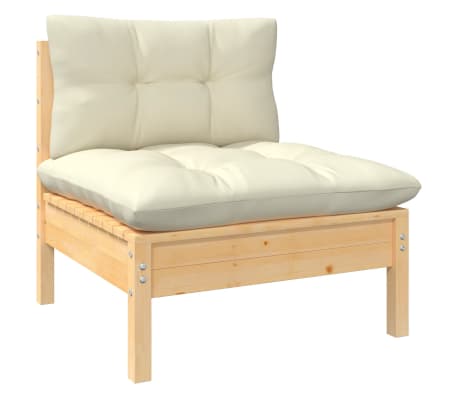 vidaXL 9 Piece Garden Lounge Set with Cream Cushions Solid Pinewood