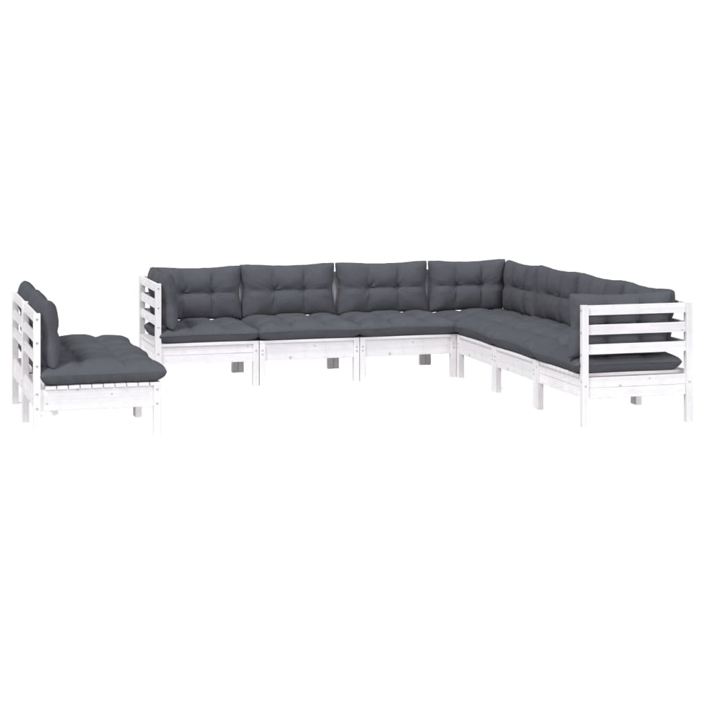 

vidaXL 9-delige Loungeset met kussens massief grenenhout wit