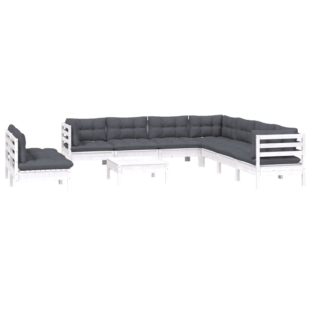 

vidaXL 10-delige Loungeset met kussens massief grenenhout wit
