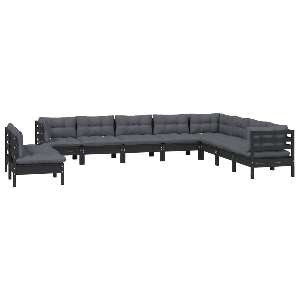 

vidaXL 10-delige Loungeset met kussens massief grenenhout zwart
