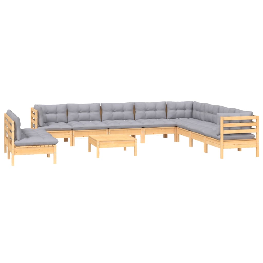 vidaXL 11-delige Loungeset met grijze kussens massief grenenhout afbeelding