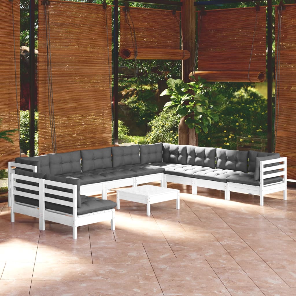 vidaXL 11-tlg. Garten-Lounge-Set mit Kissen Weiß Massivholz Kiefer