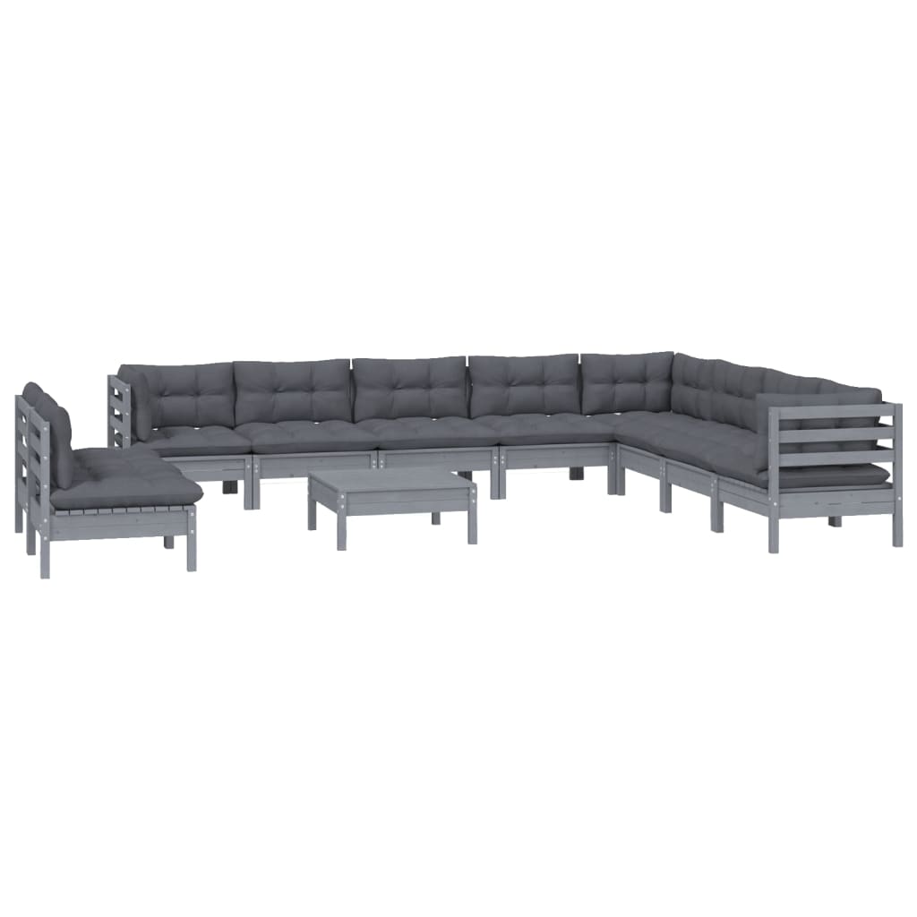 

vidaXL 11-delige Loungeset met kussens massief grenenhout grijs