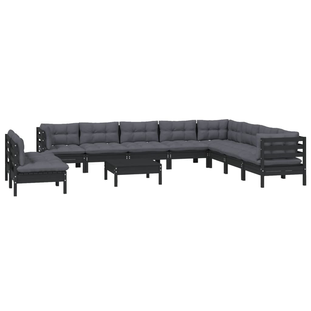 

vidaXL 11-delige Loungeset met kussens massief grenenhout zwart