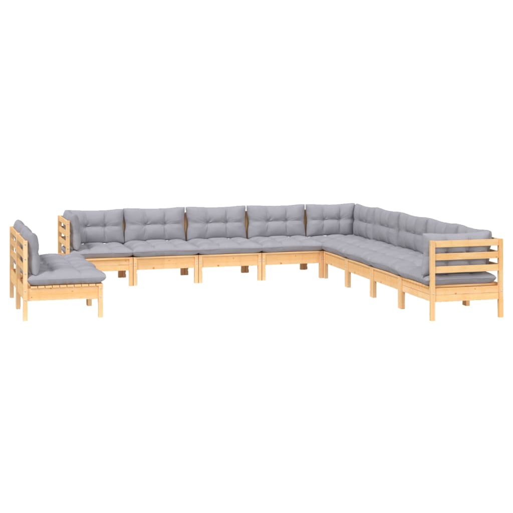 vidaXL 11-delige Loungeset met grijze kussens massief grenenhout afbeelding