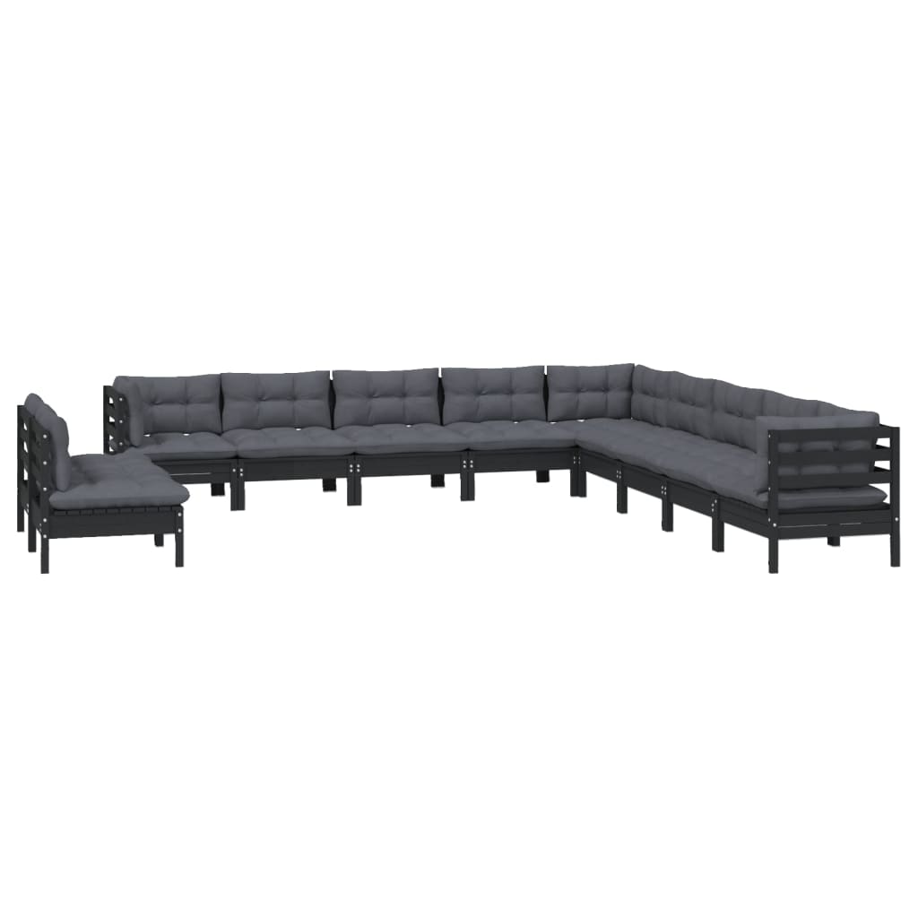 

vidaXL 11-delige Loungeset met kussens massief grenenhout zwart