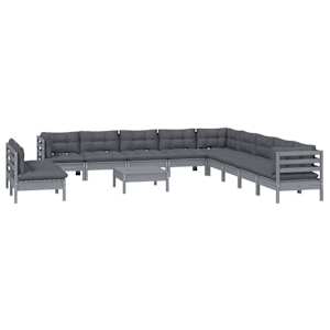 vidaXL Sodo komplektas su pagalvėmis, 12 dalių, pilkas, pu&scaron;ies masyvas