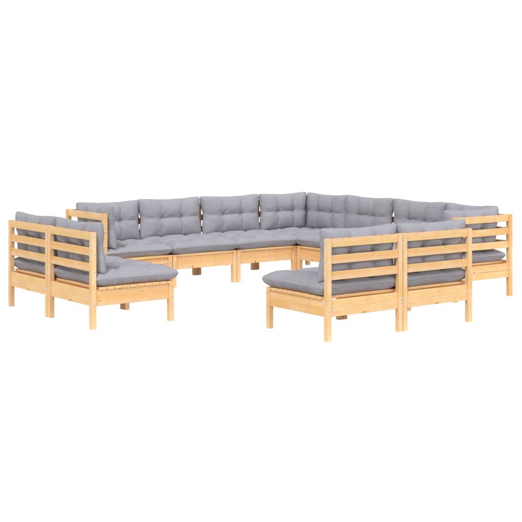 vidaXL 11-delige Loungeset met grijze kussens massief grenenhout afbeelding