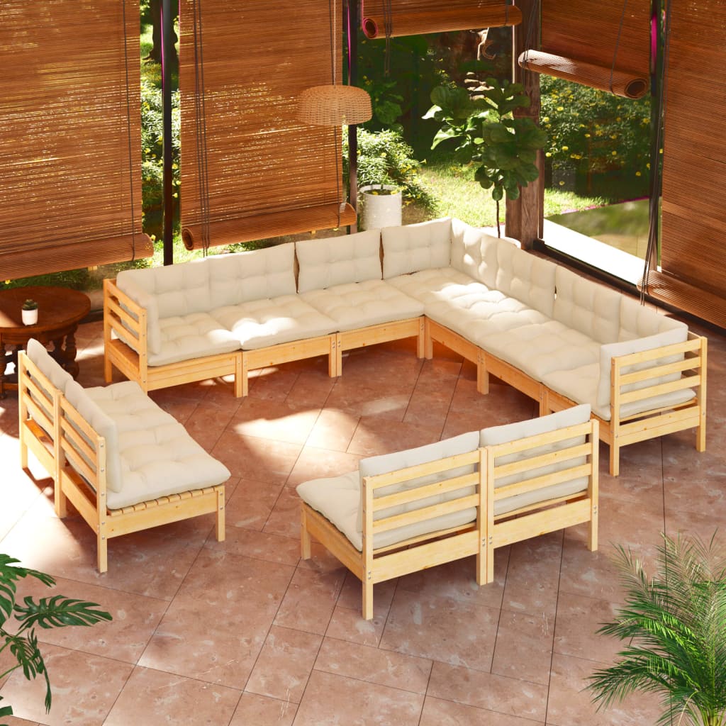 vidaXL Set mobilier grădină cu perne crem, 11 piese, lemn masiv de pin Crem imagine noua