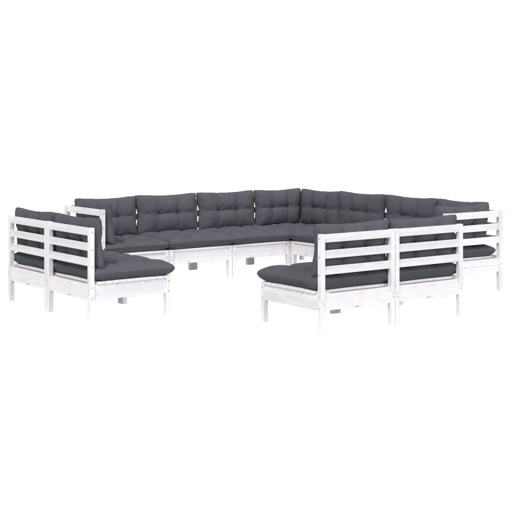 

vidaXL 11-delige Loungeset met kussens massief grenenhout wit