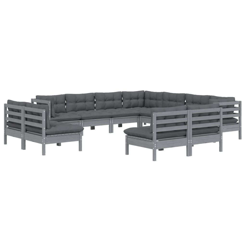 

vidaXL 11-delige Loungeset met kussens massief grenenhout grijs